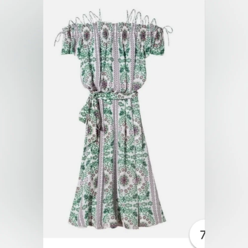 Tory Burch Green and White Patterned Midi Dress - Picture 5 of 8